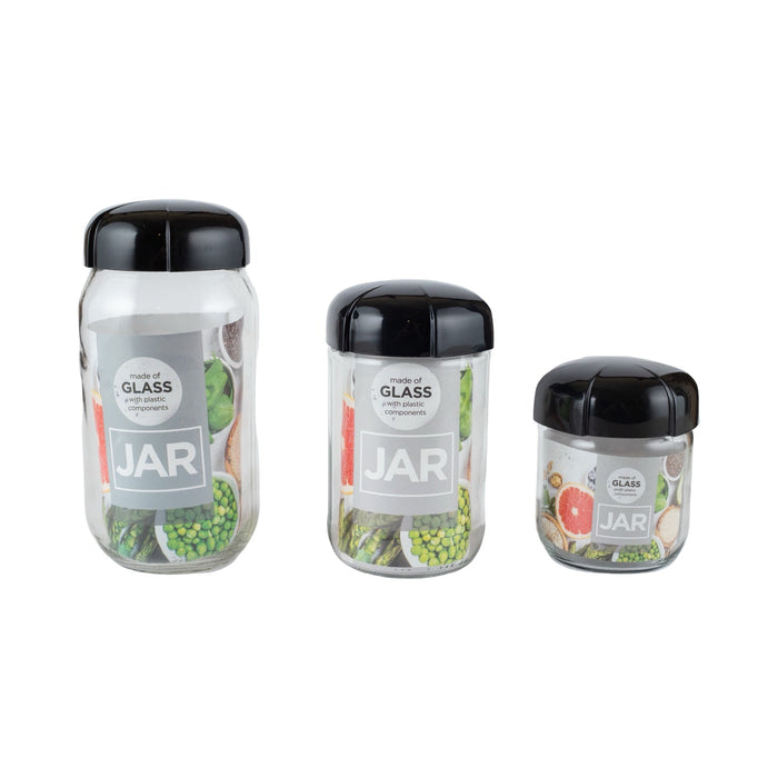 رينجا برطمان زجاج دائري 1 لتر شفاف غطاء اسود - 131012