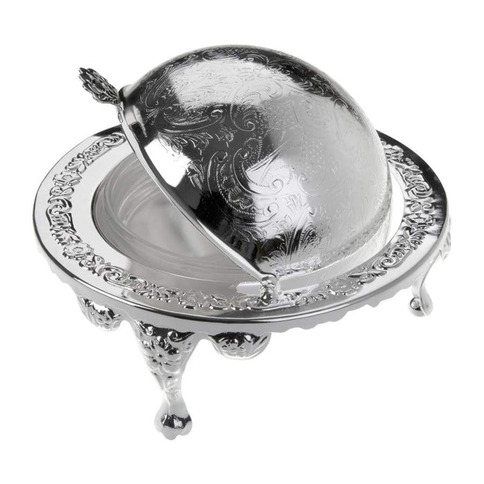كوين آن طبق مقبلات دائري مطلي فضة بطبق زجاج وغطاء -6500-2-0 Queen Anne Queen Anne