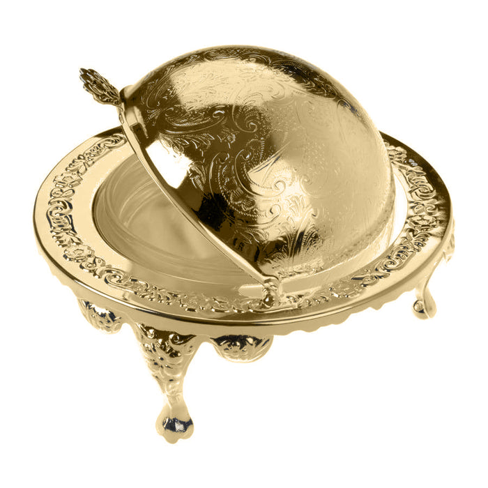 كوين آن طبق مقبلات دائري مطلي ذهبي بطبق زجاج وغطاء - 4-6500-2