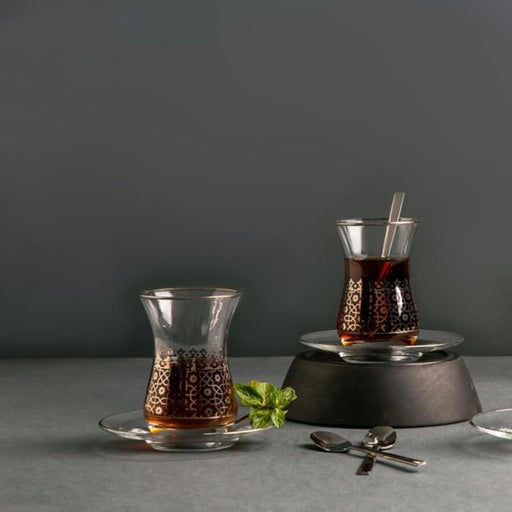 باشا باشا أرابيسك طقم إستكانة قهوة بطبق ١٨ قطعة (١٥٠ مل) زجاج شفاف - 918513-