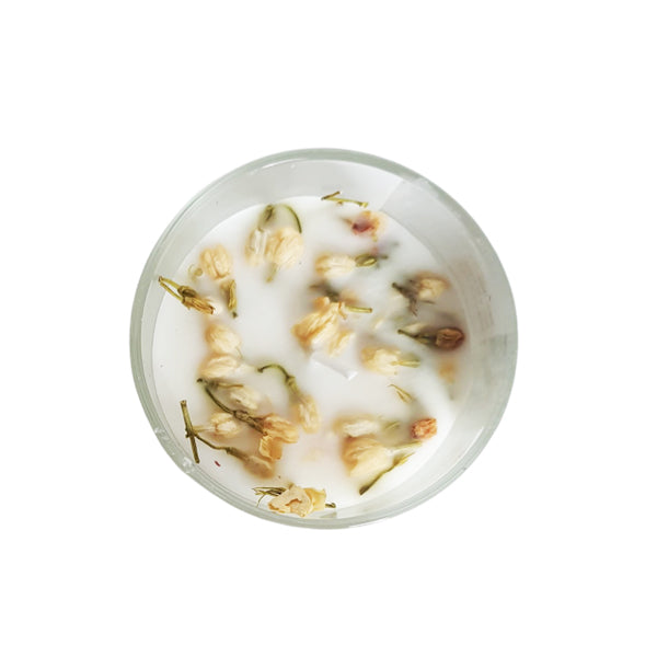 شمعة برائحة الياسمين والليمون مع الياسمين المجفف ٦ سم زجاج أبيض - 501LJ