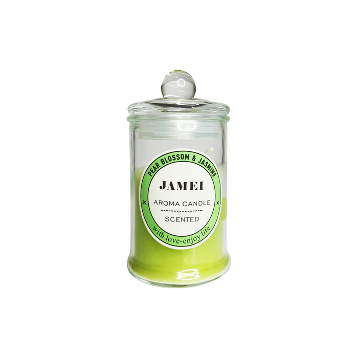 شمعة برائحة زهرة الكمثرى والياسمين بغطاء 11 سم زجاج أخضر - 493G