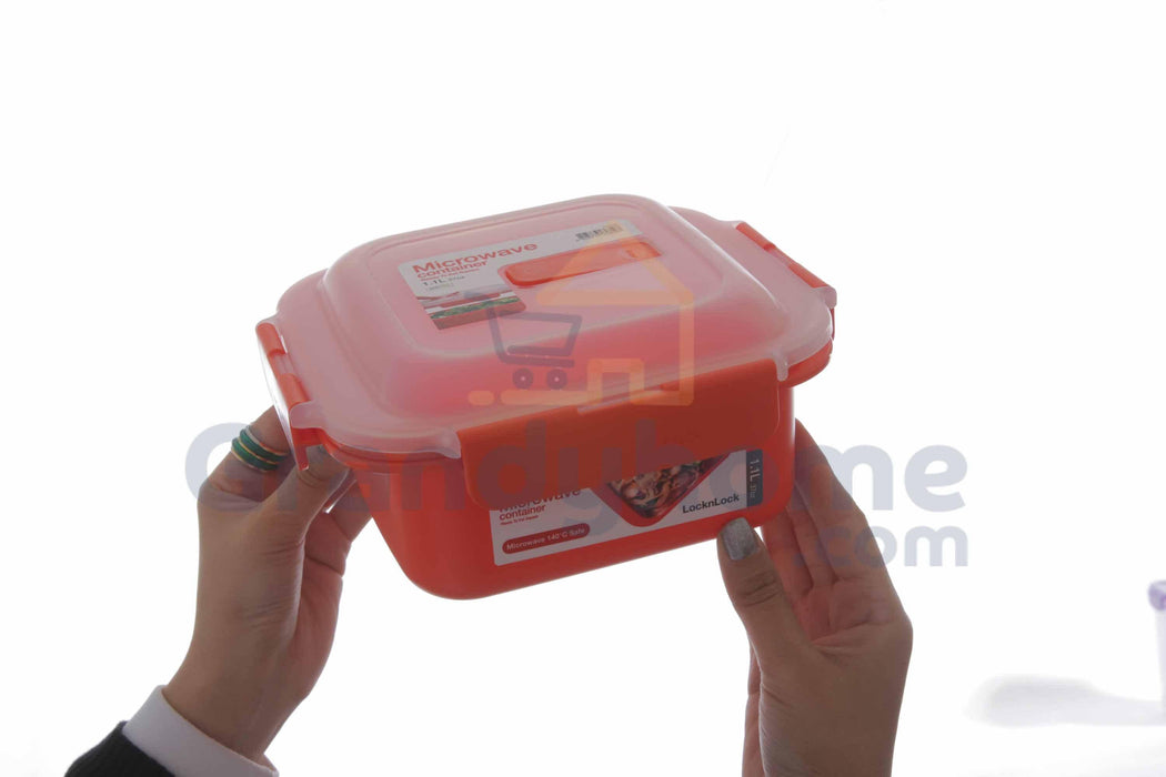 لوك اند لوك علبة بلاستيك مربعة ١ لتر (٩.٣*١٧.٨*٢٠.١ سم) برتقالي - LMW105
