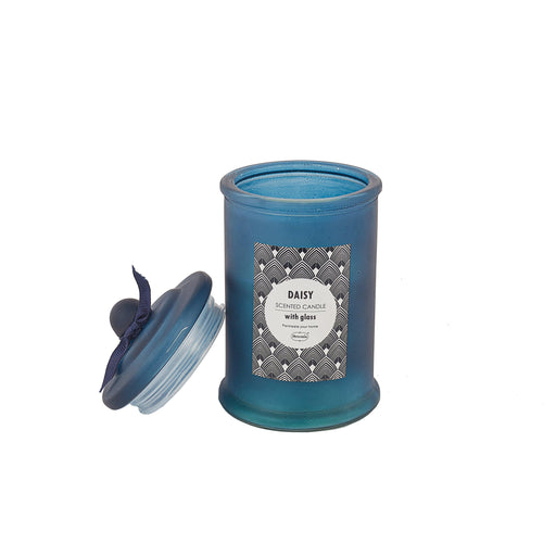 شمعة برائحة زهرة دايزي بغطاء ١٢ سم زجاج ازرق - 447B